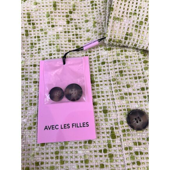 Avec Les Filles Green Cropped Tweed Button Front Shacket Jacket Size Medium NWT - Picture 7 of 7